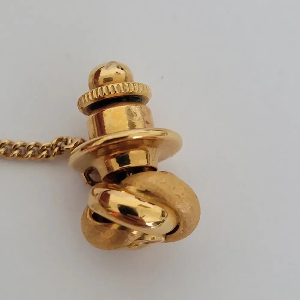 Dunhill Tie Necktie Pin Tack Clasp Knot Gold Tone Logo Designer Round Vintage